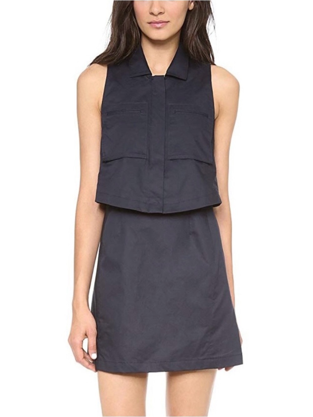 Theory Gemine Taranto Pop Top Sleeveless Dress in color Mud (brown/olive) - Picture 3 of 16